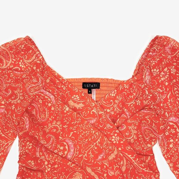 1. State Paisley Print Top Small Orange Cropped Vibrant Boho Festival Summer - Picture 5 of 12